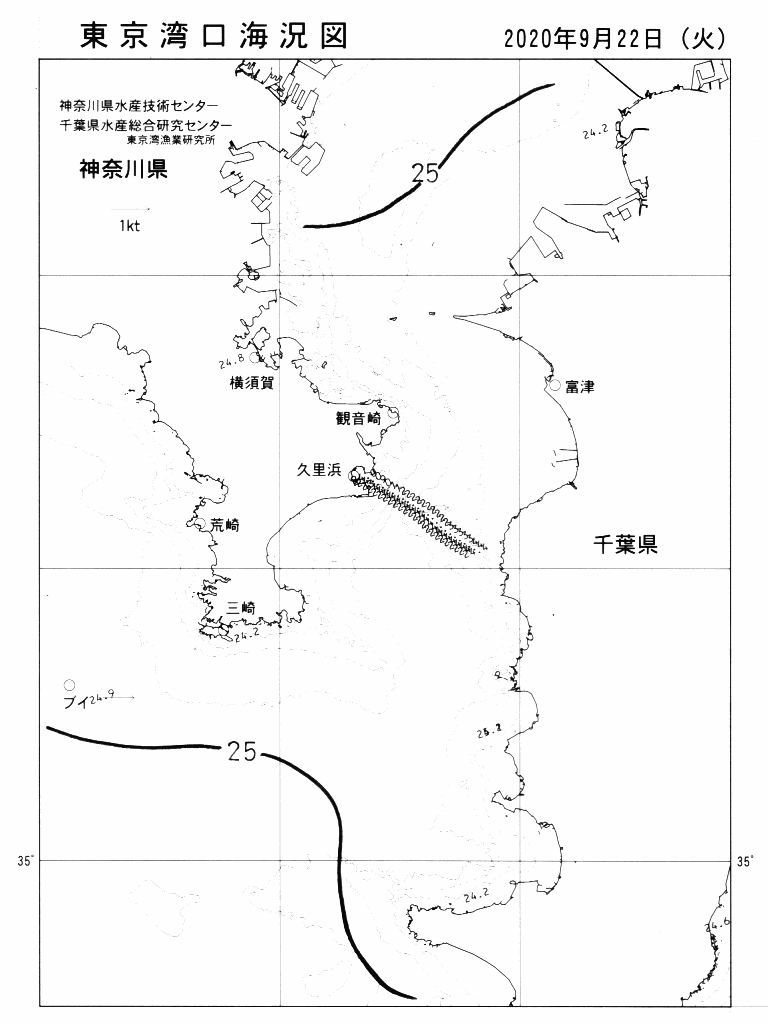 海況図, 東京湾口海況図 検索結果, (水温分布 等を図示)