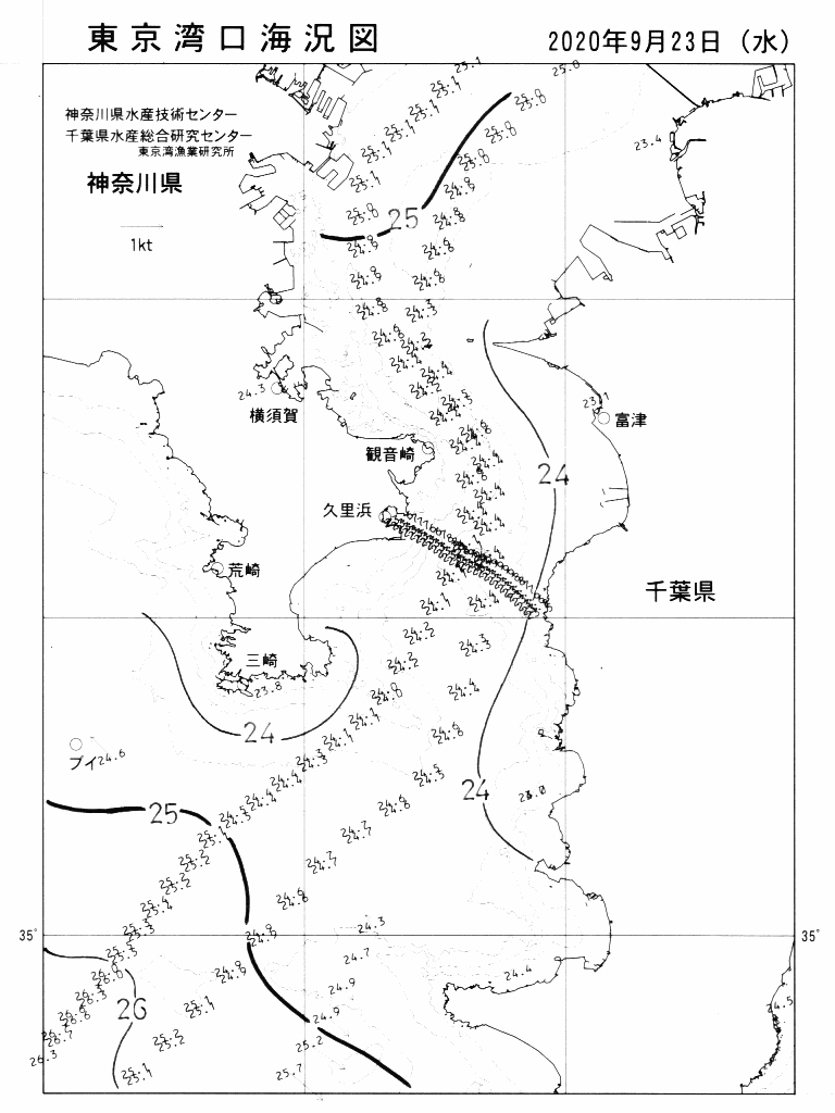 海況図, 東京湾口海況図 検索結果, (水温分布 等を図示)