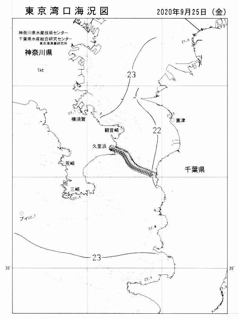 海況図, 東京湾口海況図 検索結果, (水温分布 等を図示)