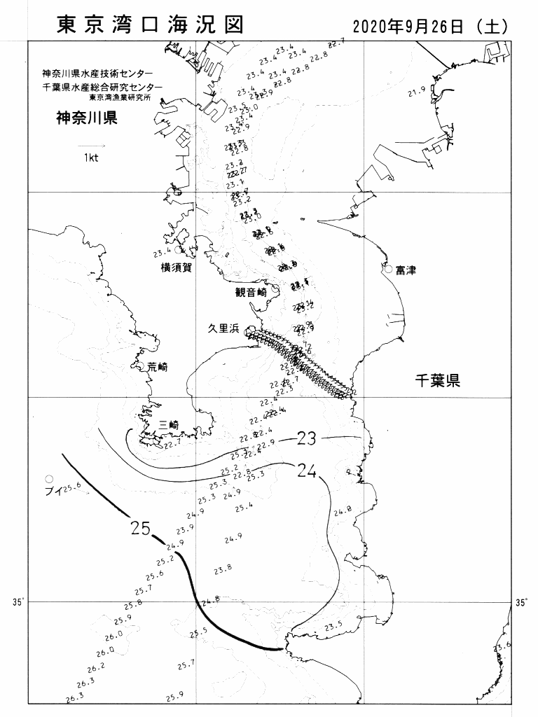 海況図, 東京湾口海況図 検索結果, (水温分布 等を図示)