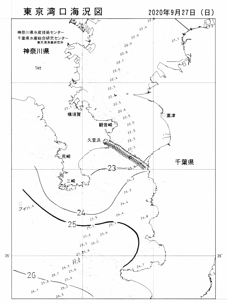 海況図, 東京湾口海況図 検索結果, (水温分布 等を図示)