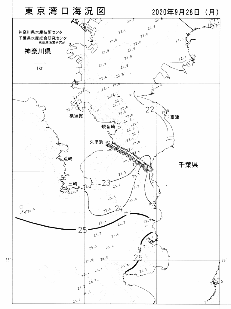 海況図, 東京湾口海況図 検索結果, (水温分布 等を図示)