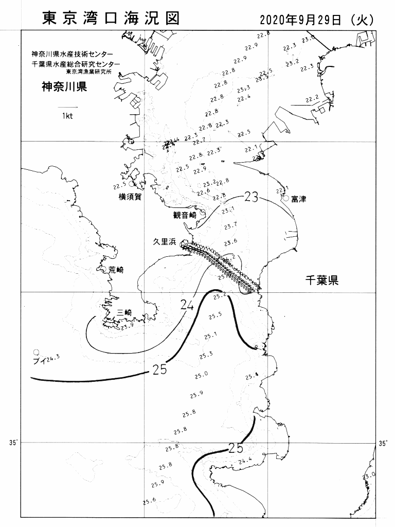 海況図, 東京湾口海況図 検索結果, (水温分布 等を図示)