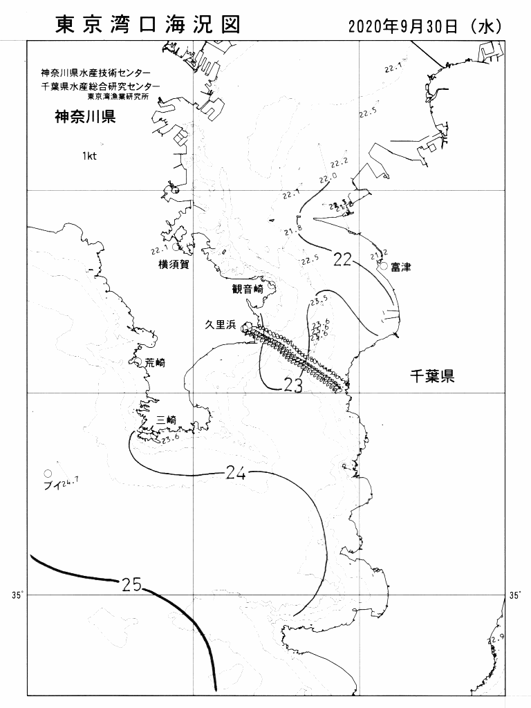 海況図, 東京湾口海況図 検索結果, (水温分布 等を図示)