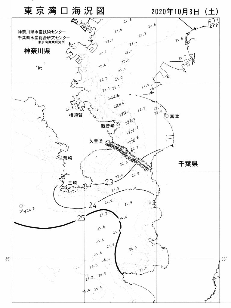 海況図, 東京湾口海況図 検索結果, (水温分布 等を図示)