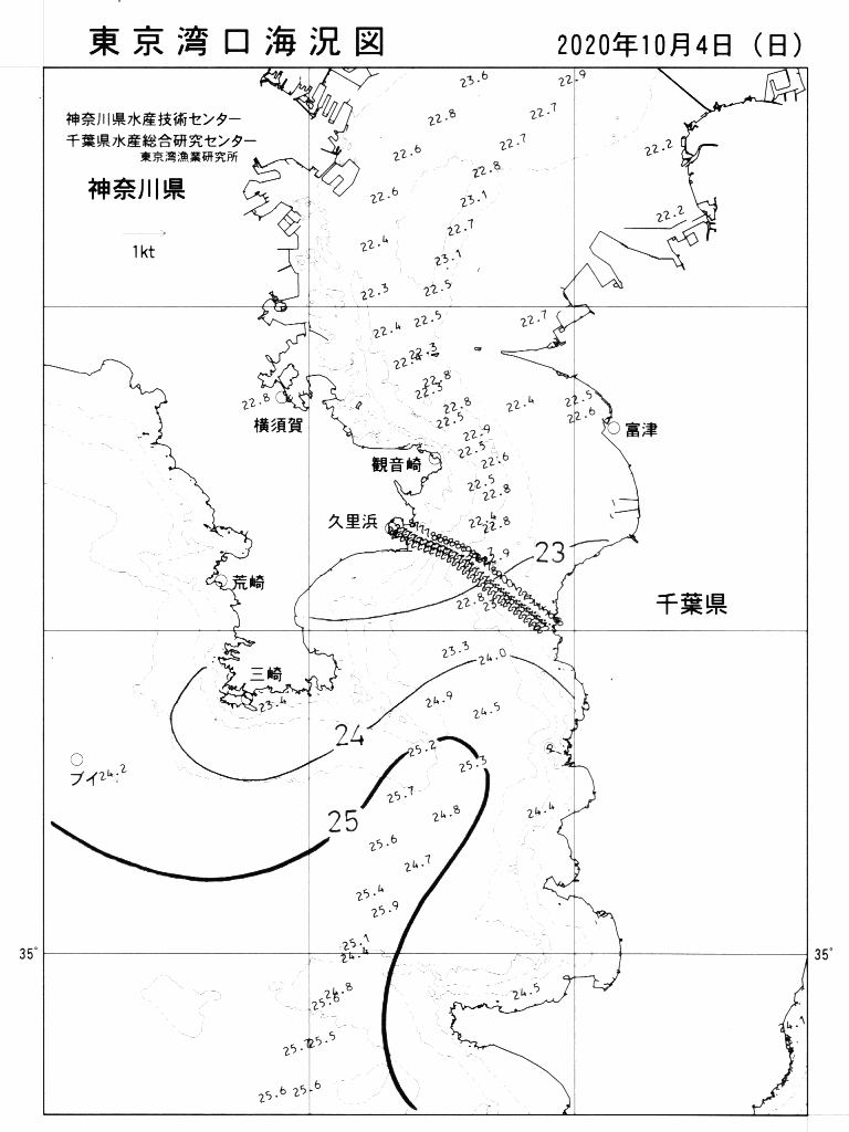 海況図, 東京湾口海況図 検索結果, (水温分布 等を図示)