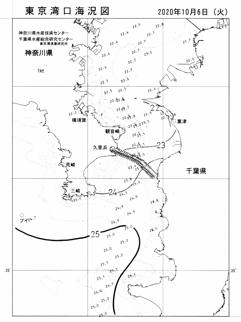 海況図, 東京湾口海況図 検索結果, (水温分布 等を図示)