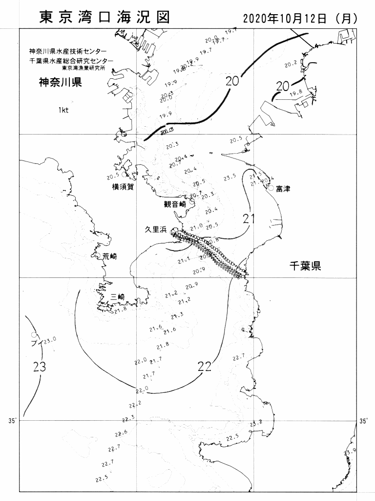 海況図, 東京湾口海況図 検索結果, (水温分布 等を図示)