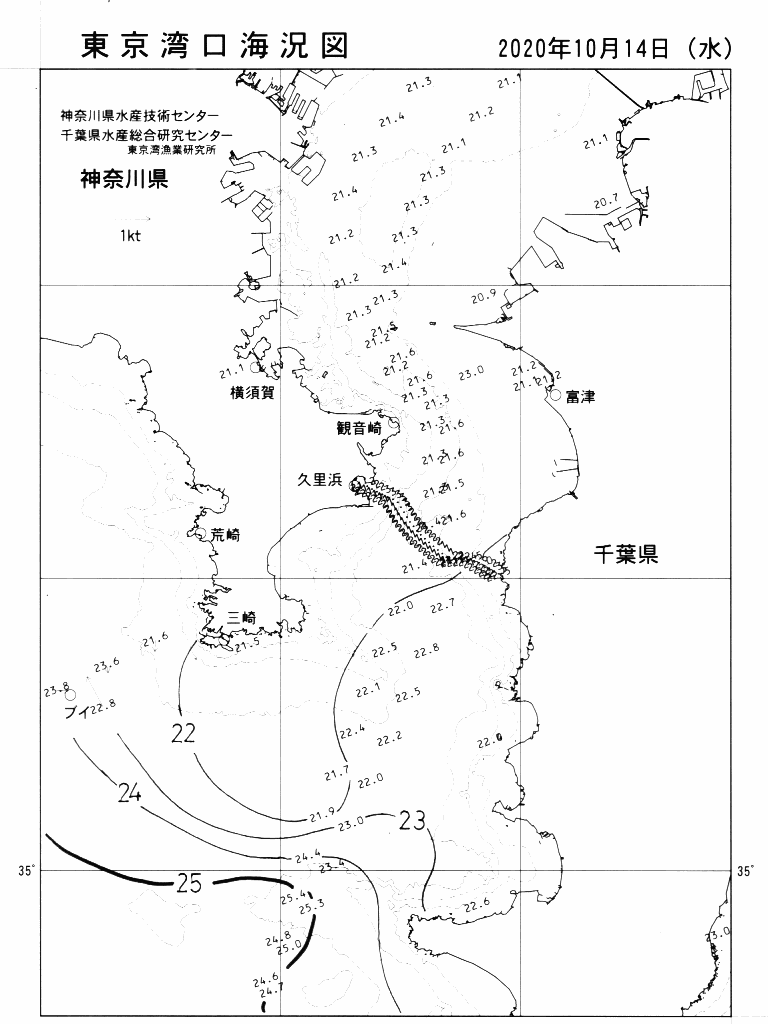 海況図, 東京湾口海況図 検索結果, (水温分布 等を図示)