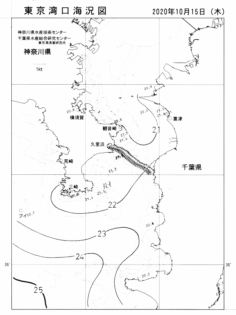 海況図, 東京湾口海況図 検索結果, (水温分布 等を図示)