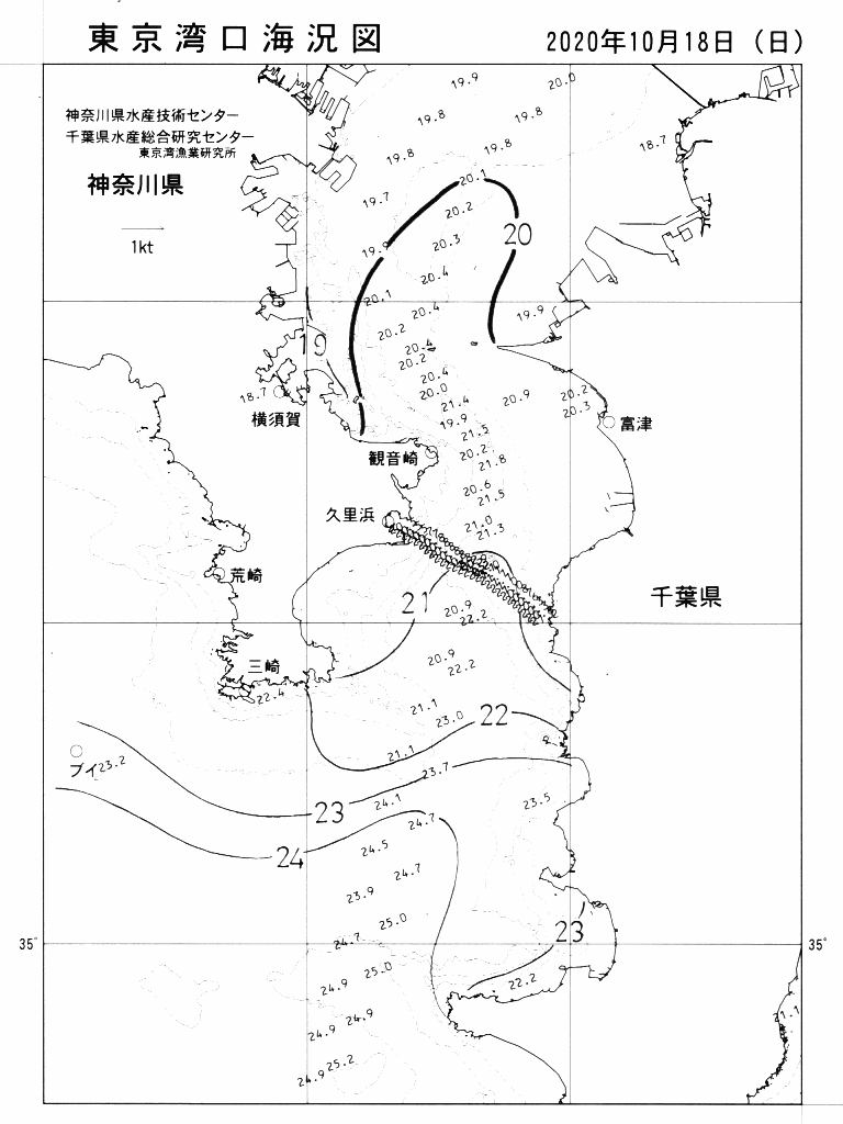 海況図, 東京湾口海況図 検索結果, (水温分布 等を図示)