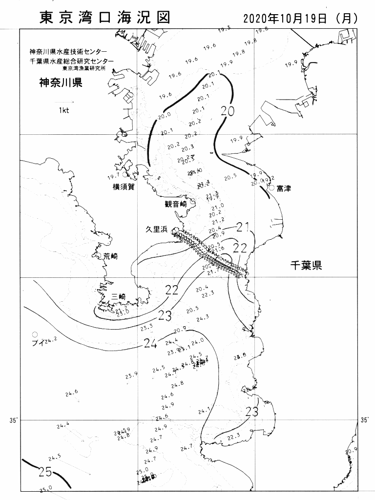海況図, 東京湾口海況図 検索結果, (水温分布 等を図示)