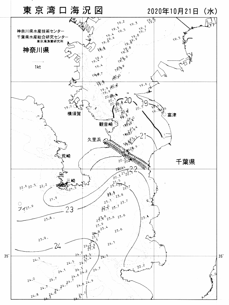 海況図, 東京湾口海況図 検索結果, (水温分布 等を図示)