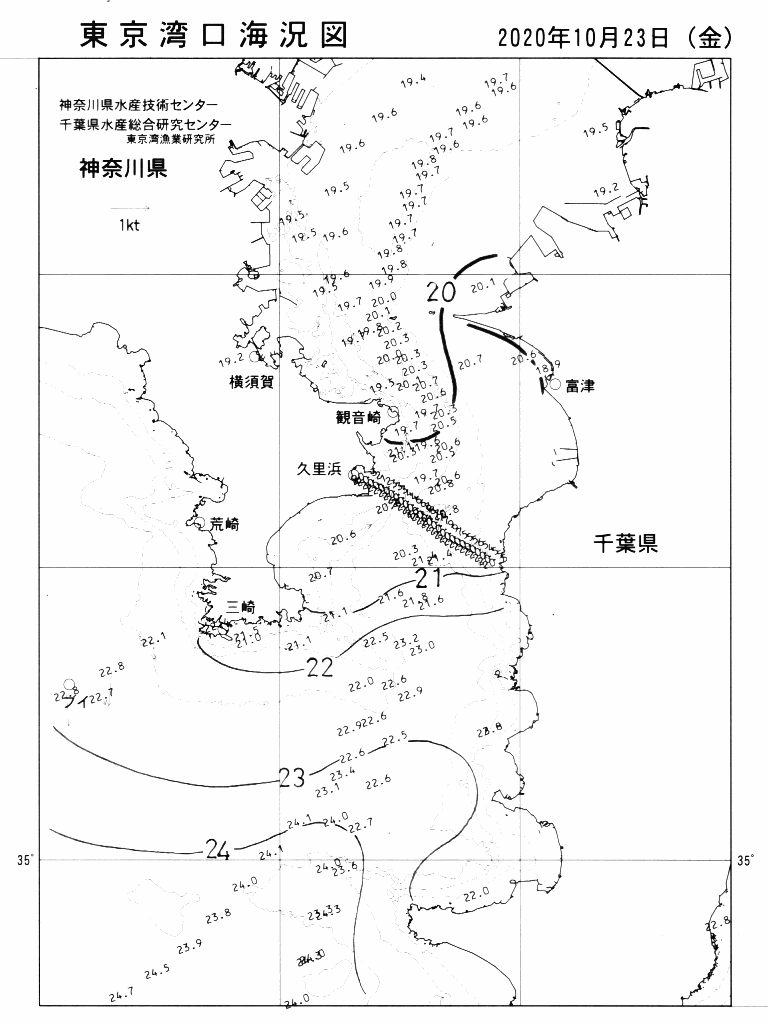 海況図, 東京湾口海況図 検索結果, (水温分布 等を図示)