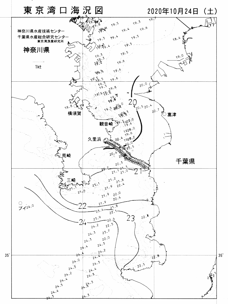 海況図, 東京湾口海況図 検索結果, (水温分布 等を図示)