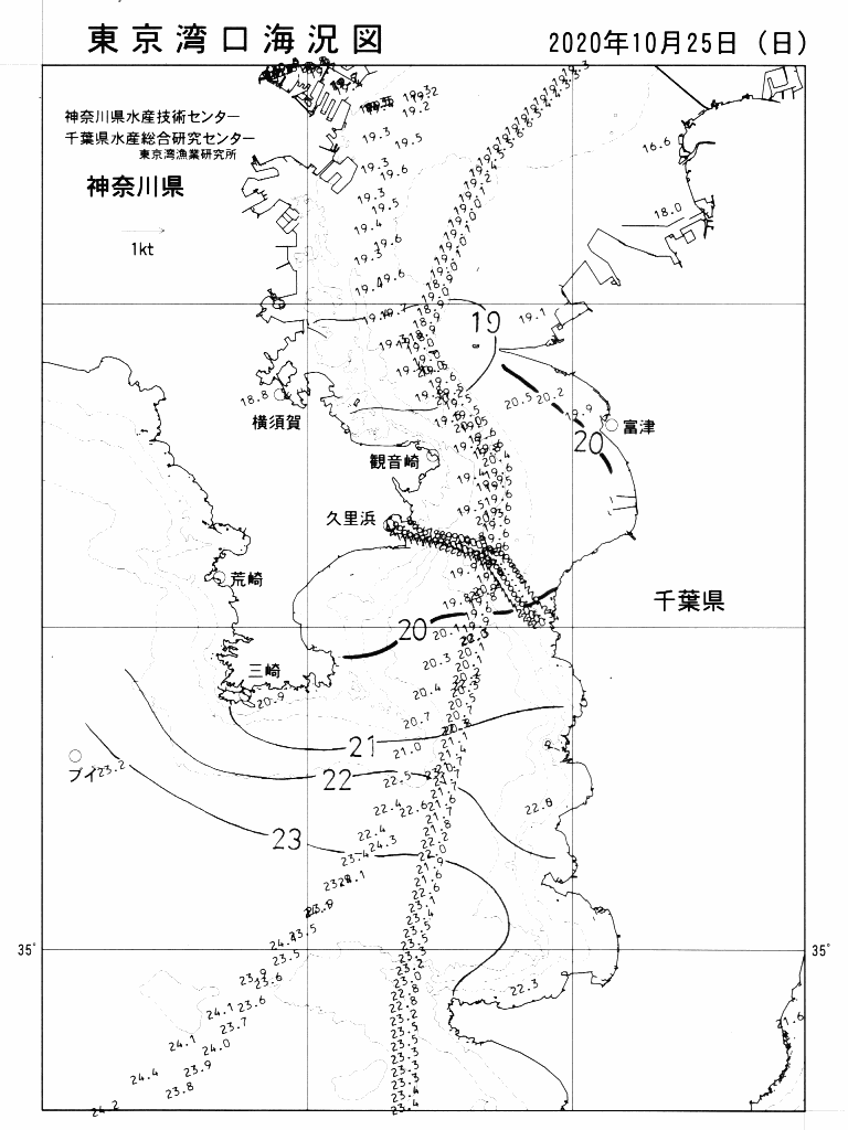 海況図, 東京湾口海況図 検索結果, (水温分布 等を図示)