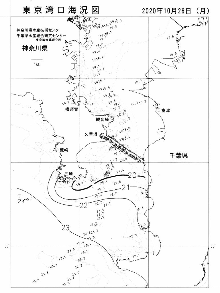 海況図, 東京湾口海況図 検索結果, (水温分布 等を図示)