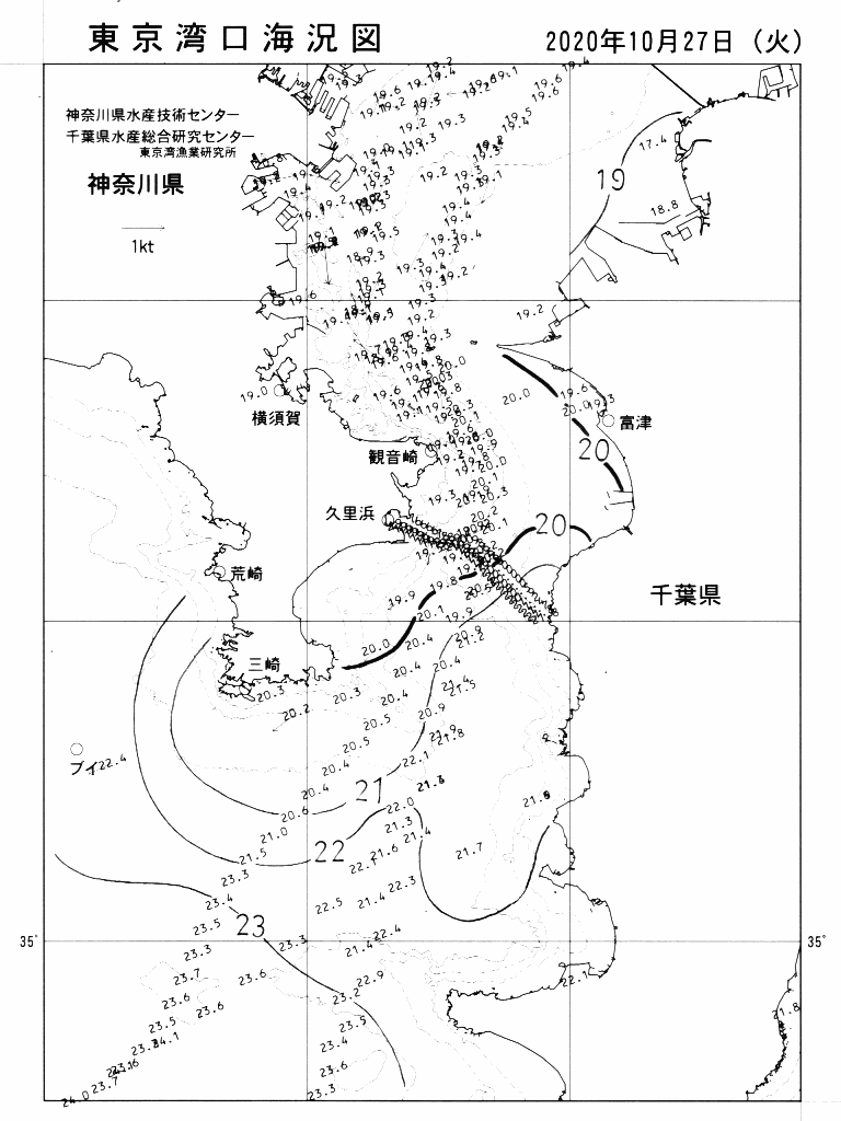 海況図, 東京湾口海況図 検索結果, (水温分布 等を図示)