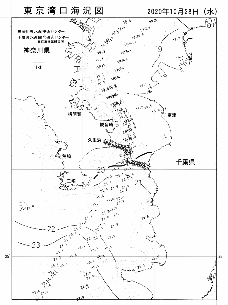 海況図, 東京湾口海況図 検索結果, (水温分布 等を図示)