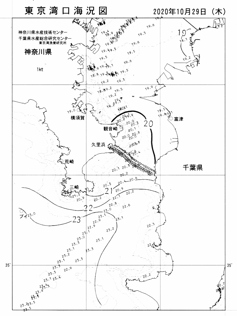 海況図, 東京湾口海況図 検索結果, (水温分布 等を図示)