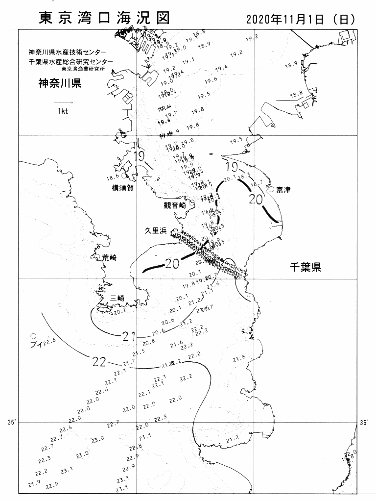 海況図, 東京湾口海況図 検索結果, (水温分布 等を図示)