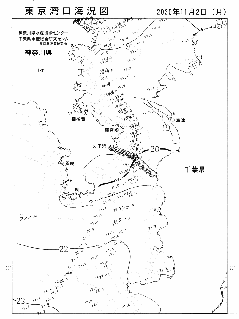 海況図, 東京湾口海況図 検索結果, (水温分布 等を図示)