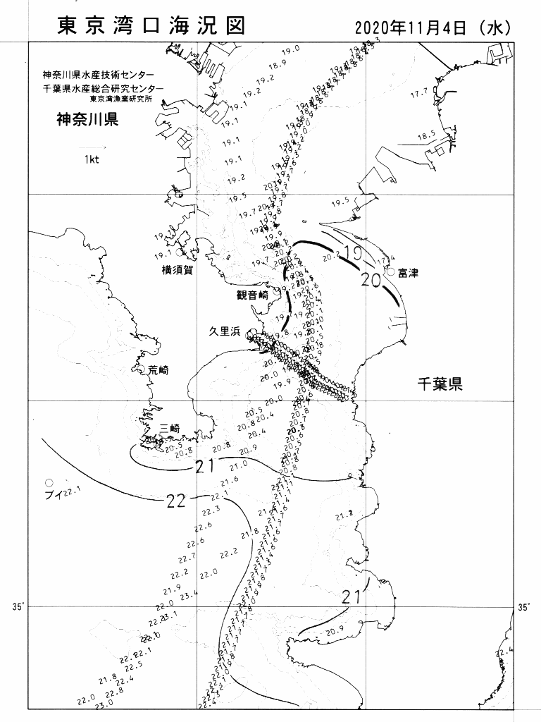 海況図, 東京湾口海況図 検索結果, (水温分布 等を図示)