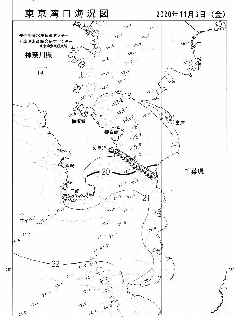 海況図, 東京湾口海況図 検索結果, (水温分布 等を図示)