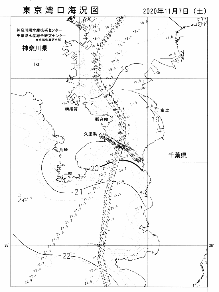 海況図, 東京湾口海況図 検索結果, (水温分布 等を図示)