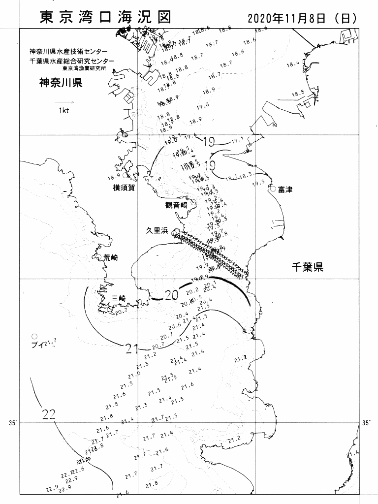 海況図, 東京湾口海況図 検索結果, (水温分布 等を図示)