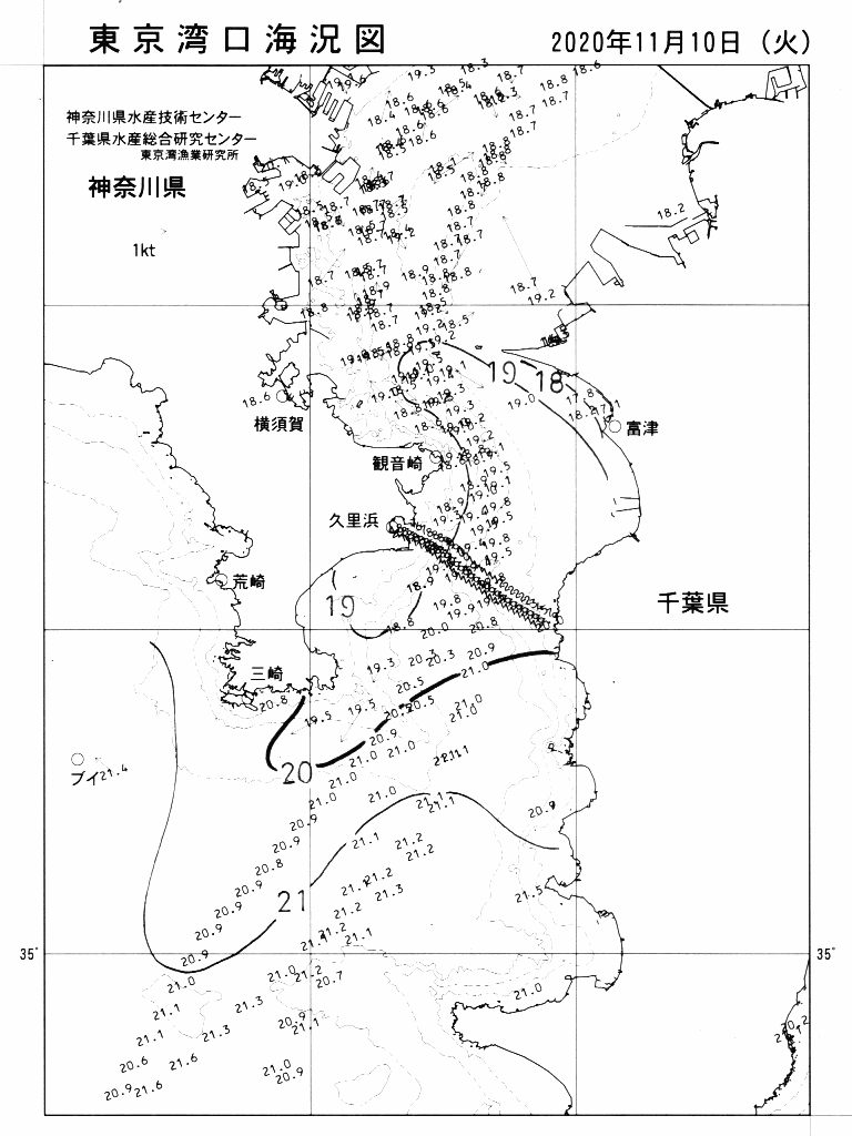 海況図, 東京湾口海況図 検索結果, (水温分布 等を図示)