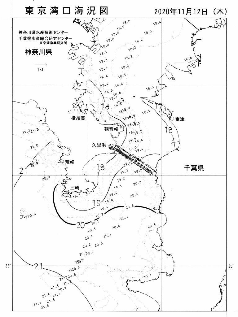海況図, 東京湾口海況図 検索結果, (水温分布 等を図示)