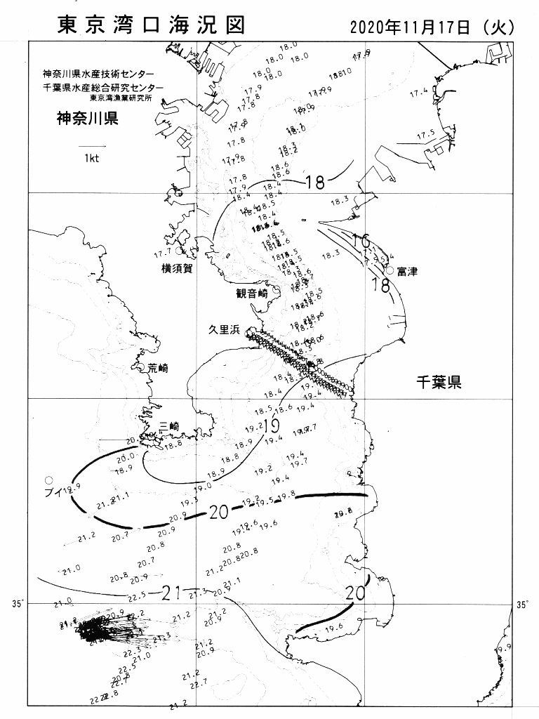 海況図, 東京湾口海況図 検索結果, (水温分布 等を図示)