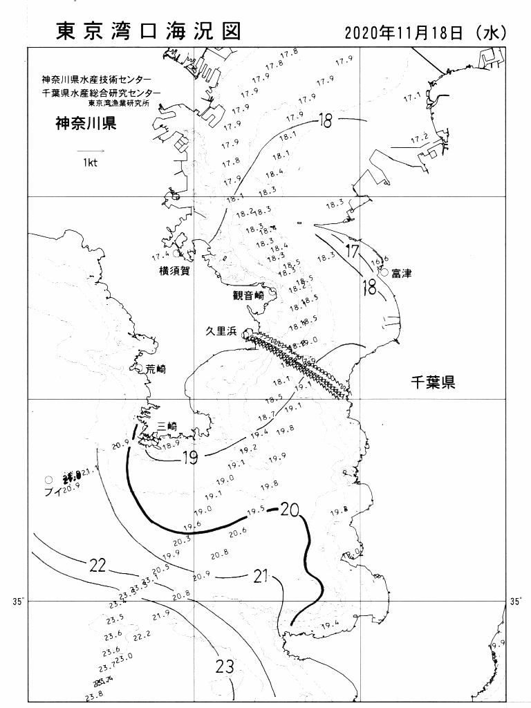 海況図, 東京湾口海況図 検索結果, (水温分布 等を図示)