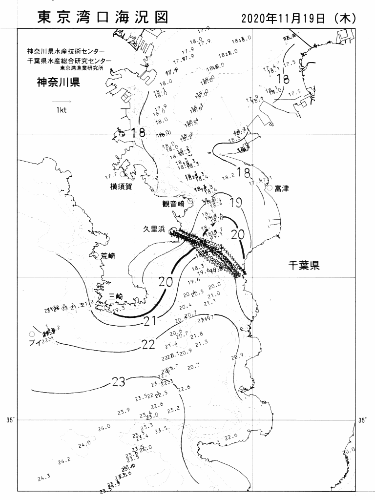 海況図, 東京湾口海況図 検索結果, (水温分布 等を図示)