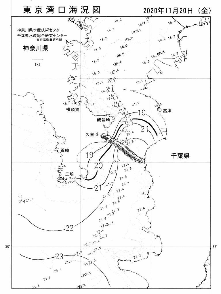 海況図, 東京湾口海況図 検索結果, (水温分布 等を図示)