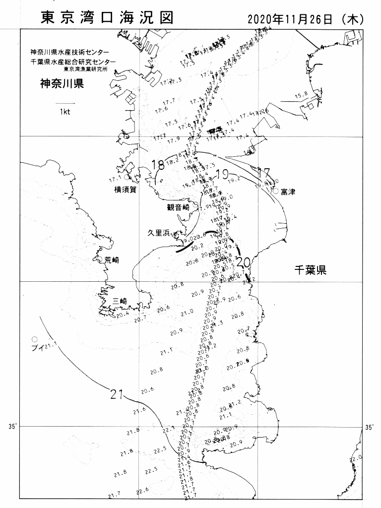 海況図, 東京湾口海況図 検索結果, (水温分布 等を図示)