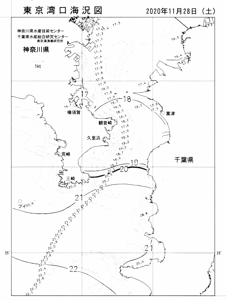 海況図, 東京湾口海況図 検索結果, (水温分布 等を図示)