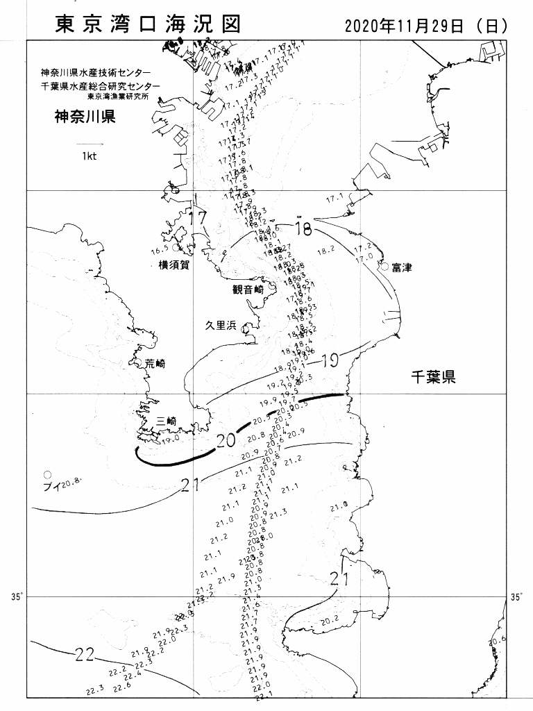 海況図, 東京湾口海況図 検索結果, (水温分布 等を図示)