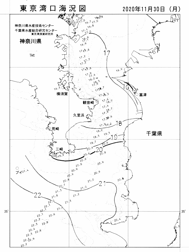 海況図, 東京湾口海況図 検索結果, (水温分布 等を図示)