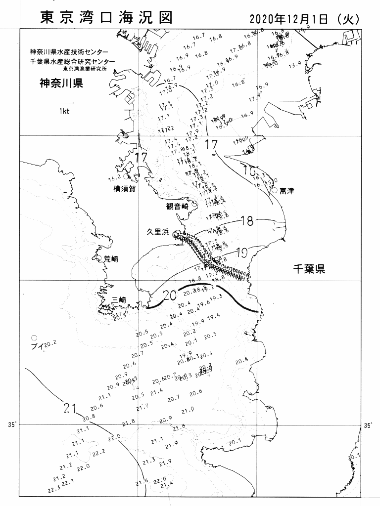海況図, 東京湾口海況図 検索結果, (水温分布 等を図示)