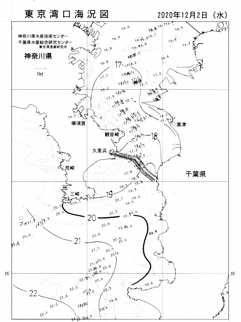 海況図, 東京湾口海況図 検索結果, (水温分布 等を図示)