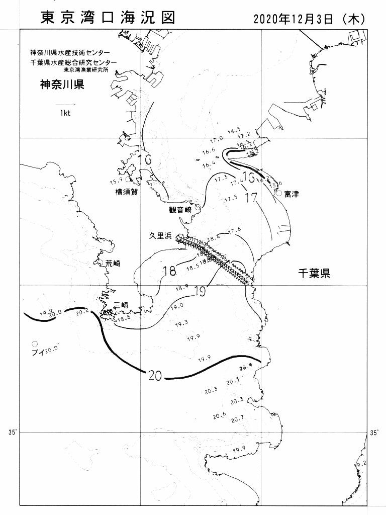 海況図, 東京湾口海況図 検索結果, (水温分布 等を図示)