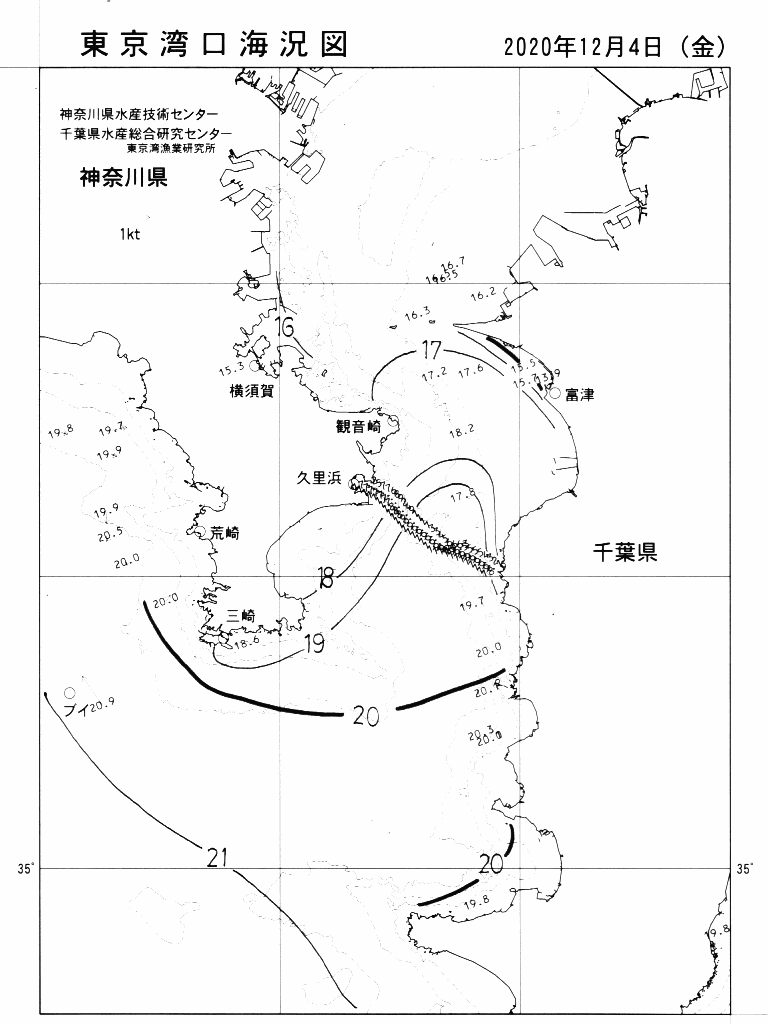 海況図, 東京湾口海況図 検索結果, (水温分布 等を図示)