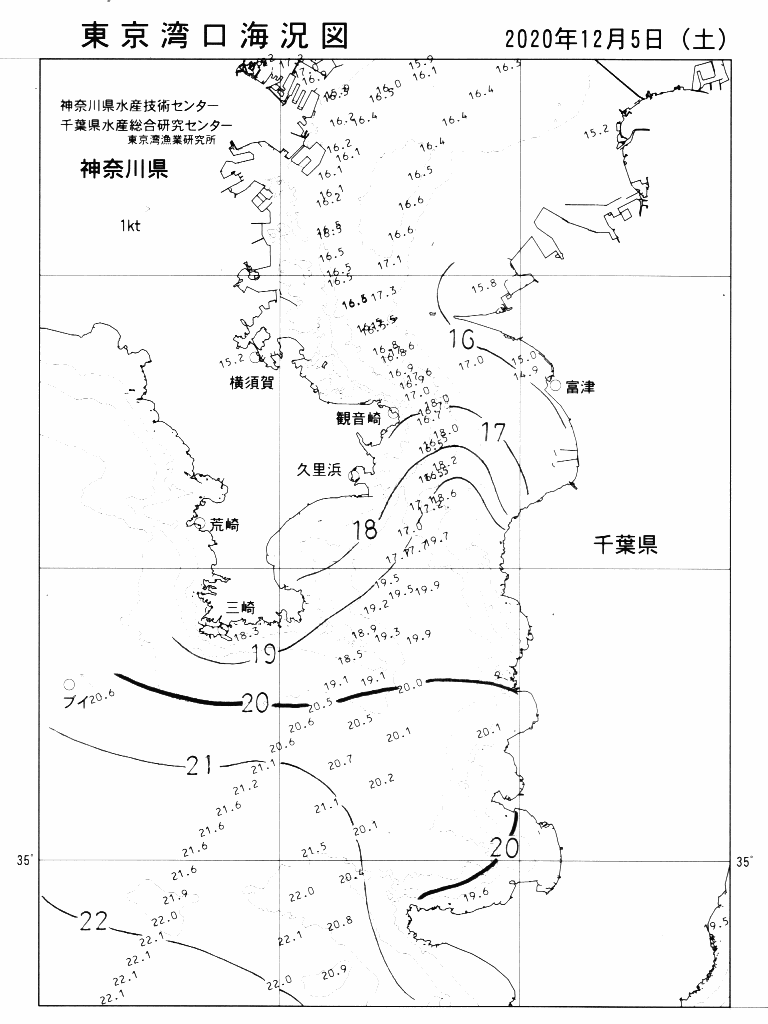 海況図, 東京湾口海況図 検索結果, (水温分布 等を図示)