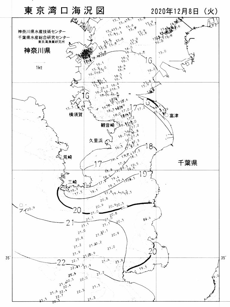 海況図, 東京湾口海況図 検索結果, (水温分布 等を図示)