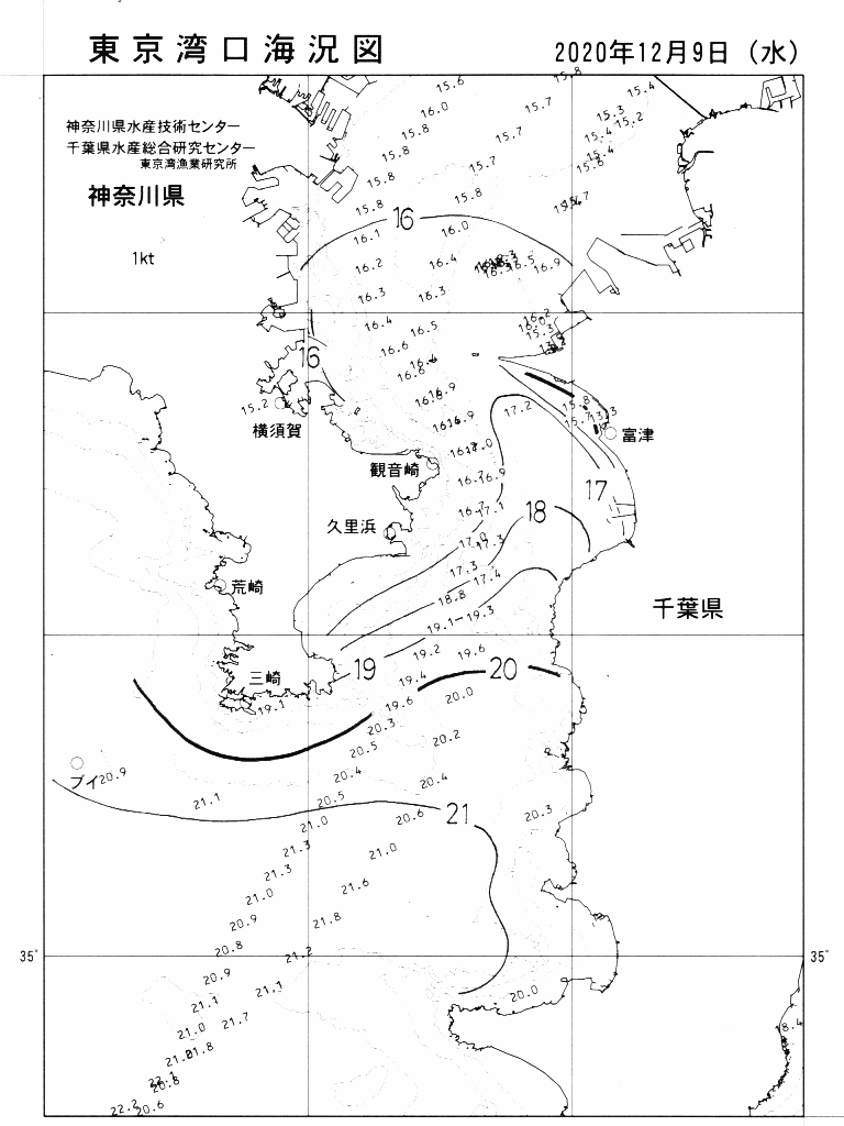 海況図, 東京湾口海況図 検索結果, (水温分布 等を図示)