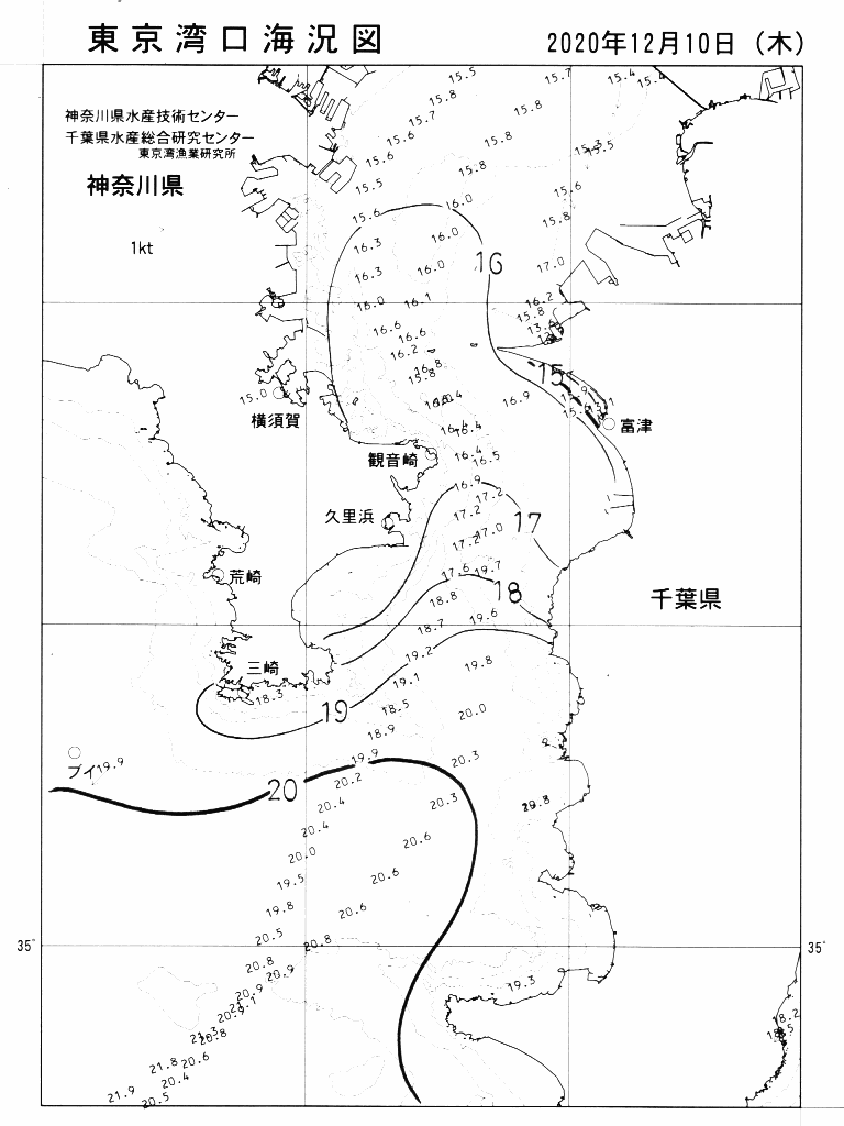 海況図, 東京湾口海況図 検索結果, (水温分布 等を図示)