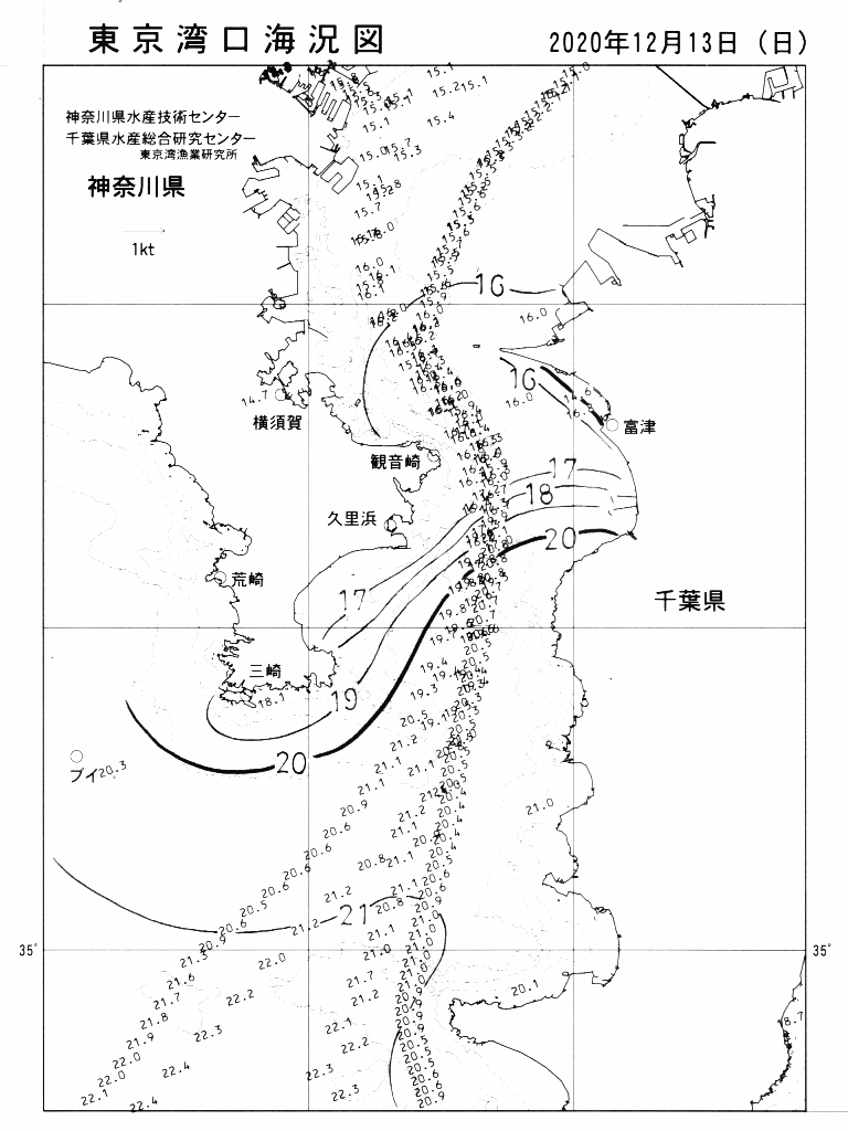 海況図, 東京湾口海況図 検索結果, (水温分布 等を図示)