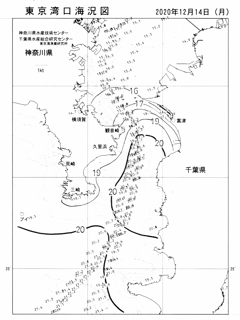 海況図, 東京湾口海況図 検索結果, (水温分布 等を図示)